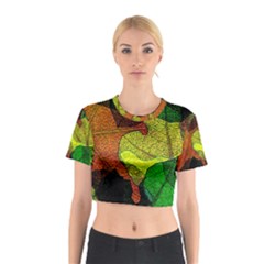 Colorful Autumn Leaves Texture Abstract Pattern Cotton Crop Top by Grandong