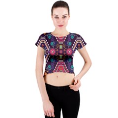 Pattern Ornament Motif Colorful Texture Crew Neck Crop Top by Grandong