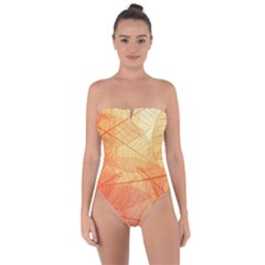 Abstract Texture Of Colorful Bright Pattern Transparent Leaves Orange And Yellow Color Tie Back One Piece Swimsuit by Grandong
