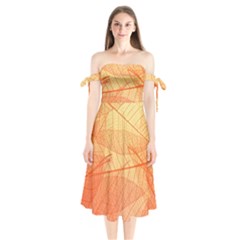 Abstract Texture Of Colorful Bright Pattern Transparent Leaves Orange And Yellow Color Shoulder Tie Bardot Midi Dress by Grandong