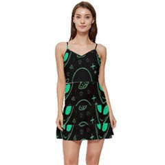 Alien Green Black Pattern Short Frill Dress by Ndabl3x