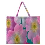 Pink Neon Flowers, Flower Zipper Large Tote Bag