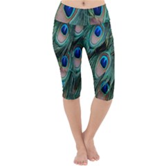 Peacock-feathers,blue2 Lightweight Velour Cropped Yoga Leggings by nateshop