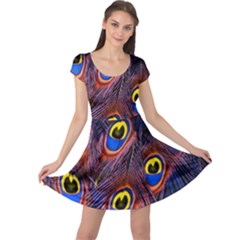 Peacock-feathers,blue,yellow Cap Sleeve Dress by nateshop