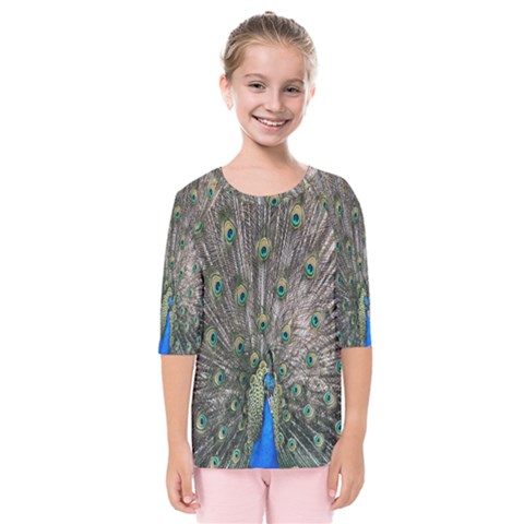 Peacock-feathers1 Kids  Quarter Sleeve Raglan T-shirt by nateshop