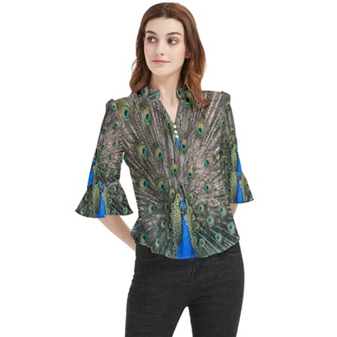 Peacock-feathers1 Loose Horn Sleeve Chiffon Blouse by nateshop