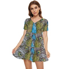 Peacock-feathers2 Tiered Short Sleeve Babydoll Dress by nateshop
