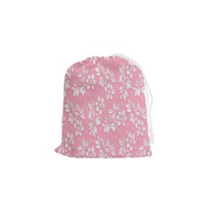 Pink Texture With White Flowers, Pink Floral Background Drawstring Pouch (small) by nateshop