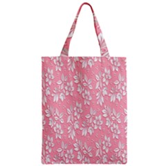 Pink Texture With White Flowers, Pink Floral Background Zipper Classic Tote Bag by nateshop