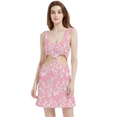 Pink Texture With White Flowers, Pink Floral Background Velour Cutout Dress by nateshop