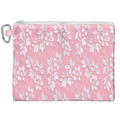 Pink Texture With White Flowers, Pink Floral Background Canvas Cosmetic Bag (xxl) by nateshop