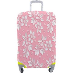 Pink Texture With White Flowers, Pink Floral Background Luggage Cover (large) by nateshop
