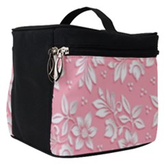 Pink Texture With White Flowers, Pink Floral Background Make Up Travel Bag (small) by nateshop