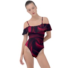 Rose Maroon Frill Detail One Piece Swimsuit by nateshop
