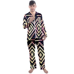 Cute Neon Aztec Galaxy Men s Long Sleeve Satin Pajamas Set by nateshop