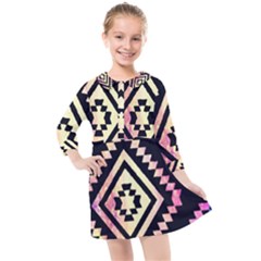 Cute Neon Aztec Galaxy Kids  Quarter Sleeve Shirt Dress by nateshop