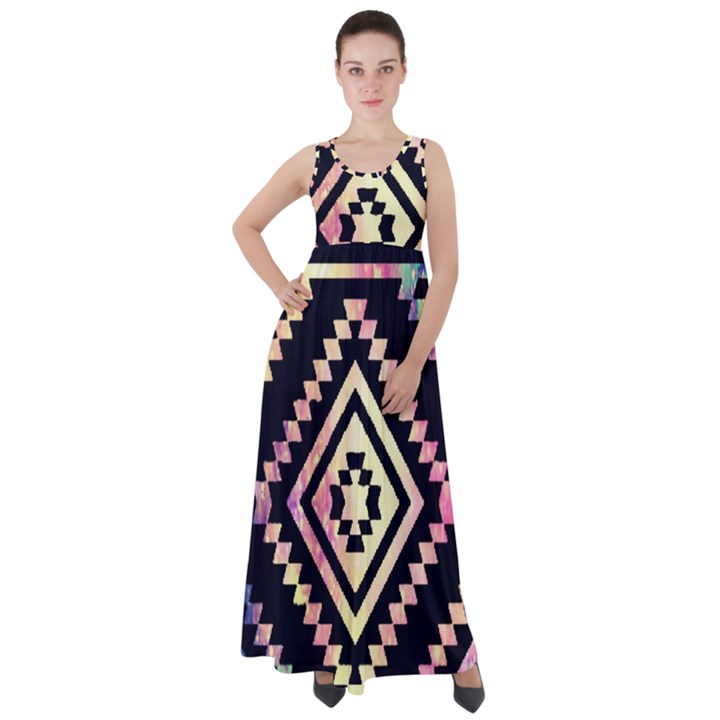 Cute Neon Aztec Galaxy Empire Waist Velour Maxi Dress