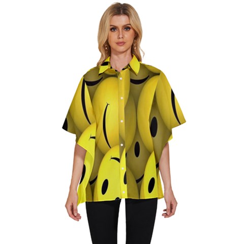 Emoji, Colour, Faces, Smile, Wallpaper Women s Batwing Button Up Shirt by nateshop