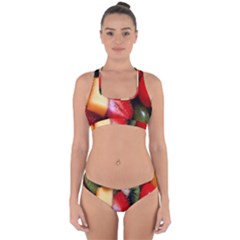 Fruits, Food, Green, Red, Strawberry, Yellow Cross Back Hipster Bikini Set by nateshop