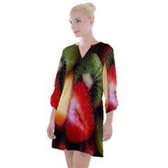 Fruits, Food, Green, Red, Strawberry, Yellow Open Neck Shift Dress by nateshop