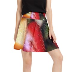 Fruits, Food, Green, Red, Strawberry, Yellow Waistband Skirt by nateshop