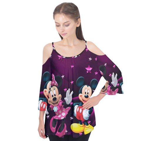 Cartoons, Disney, Mickey Mouse, Minnie Flutter Sleeve T-shirt  by nateshop