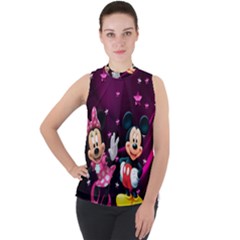 Cartoons, Disney, Mickey Mouse, Minnie Mock Neck Chiffon Sleeveless Top by nateshop