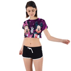 Cartoons, Disney, Mickey Mouse, Minnie Tie Back Short Sleeve Crop T-shirt by nateshop