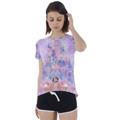 Disney Castle, Mickey And Minnie Short Sleeve Open Back T-shirt by nateshop