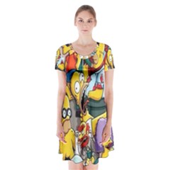 The Simpsons, Cartoon, Crazy, Dope Short Sleeve V-neck Flare Dress by nateshop