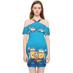 Minions, Blue, Cartoon, Cute, Friends Shoulder Frill Bodycon Summer Dress by nateshop