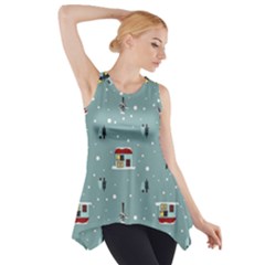 Seamless Pattern With Festive Christmas Houses Trees In Snow And Snowflakes Side Drop Tank Tunic by Grandong