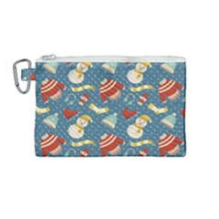 Winter Blue Christmas Snowman Pattern Canvas Cosmetic Bag (medium) by Grandong