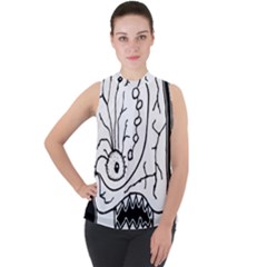 Mutant Monster Head Isolated Drawing Poster Mock Neck Chiffon Sleeveless Top by dflcprintsclothing