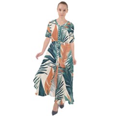 Colorful Tropical Leaf Waist Tie Boho Maxi Dress by Jack14