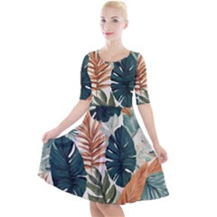 Tropical Leaf Quarter Sleeve A-line Dress by Jack14