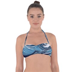 Abstract Blue Ocean Wave Tie Back Bikini Top by Jack14