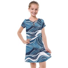 Abstract Blue Ocean Wave Kids  Cross Web Dress by Jack14