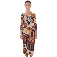 Thanksgiving Pattern Quarter Sleeve Midi Bodycon Dress by Valentinaart