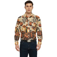 Thanksgiving Pattern Men s Long Sleeve Pocket Shirt  by Valentinaart