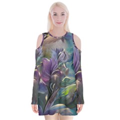 Abstract Blossoms  Velvet Long Sleeve Shoulder Cutout Dress by Internationalstore