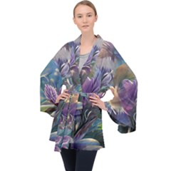 Abstract Blossoms  Long Sleeve Velvet Kimono  by Internationalstore