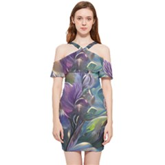 Abstract Blossoms  Shoulder Frill Bodycon Summer Dress by Internationalstore
