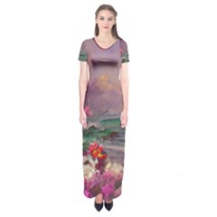 Abstract Flowers  Short Sleeve Maxi Dress by Internationalstore