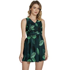 Foliage Sleeveless High Waist Mini Dress
