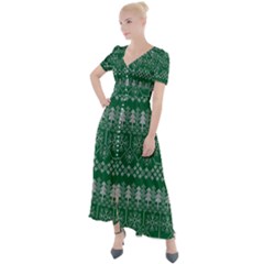Christmas Knit Digital Button Up Short Sleeve Maxi Dress by Mariart