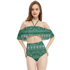 Christmas Knit Digital Halter Flowy Bikini Set 