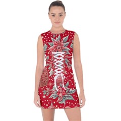 Christmas Pattern Lace Up Front Bodycon Dress by Valentinaart
