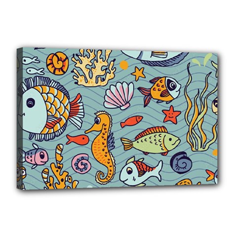 Cartoon Underwater Seamless Pattern With Crab Fish Seahorse Coral Marine Elements Canvas 18  X 12  (stretched) by uniart180623