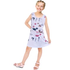 Veterinarian Gift T- Shirt Veterinary Medicine, Happy And Healthy Friends    Pattern    Coral Backgr Kids  Tunic Dress